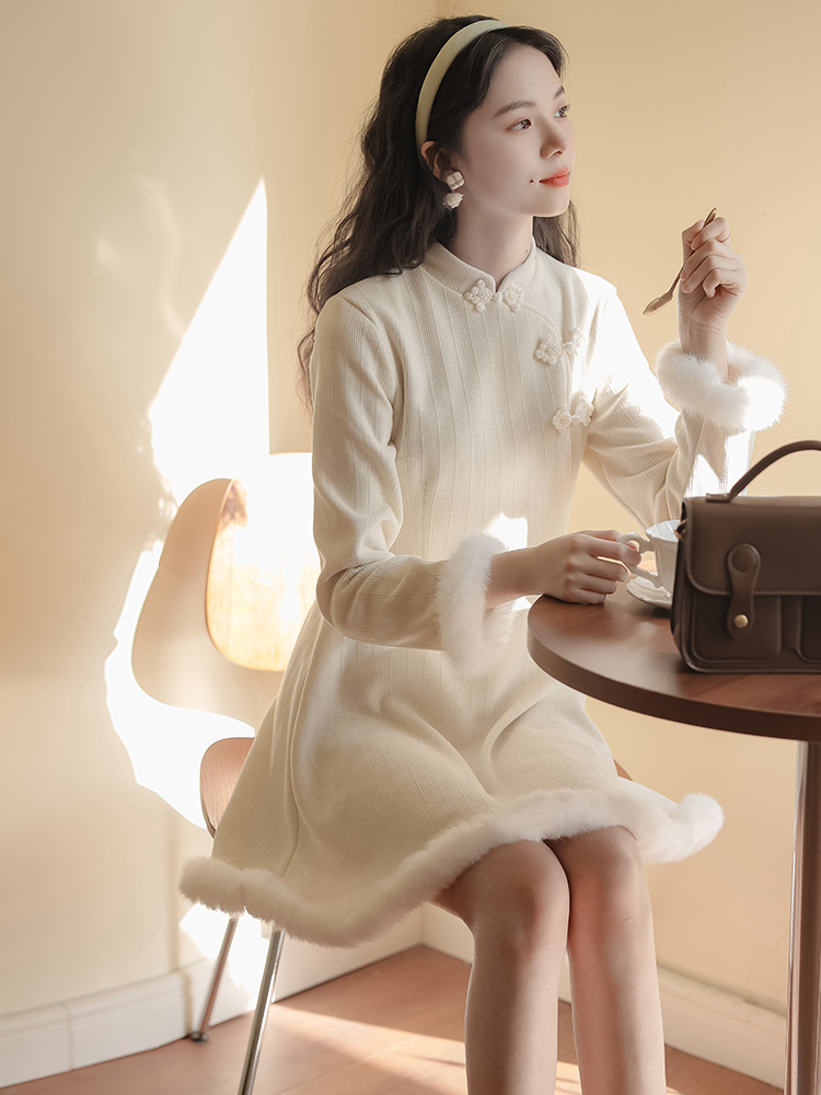 Winter New Chinese Style Modified Qipao Dress for Petite Women