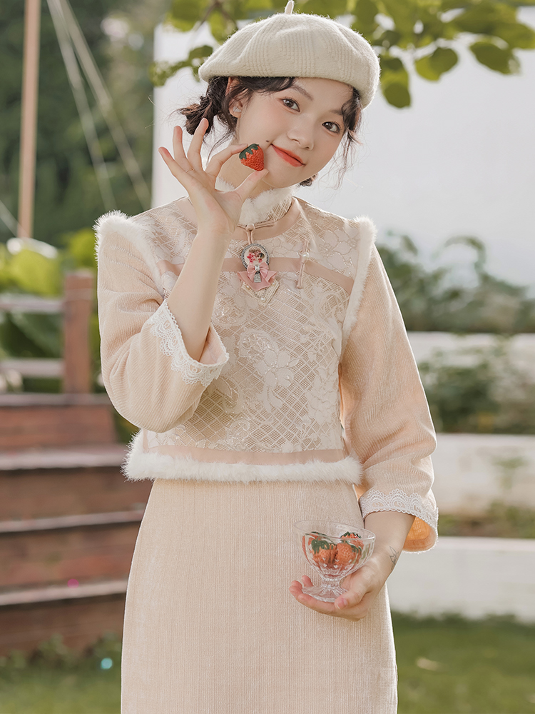 2025 Autumn Winter Vintage New Chinese Style Republic Academy New Year Improved Qipao Fake Two Piece Dress for Women - Image 3