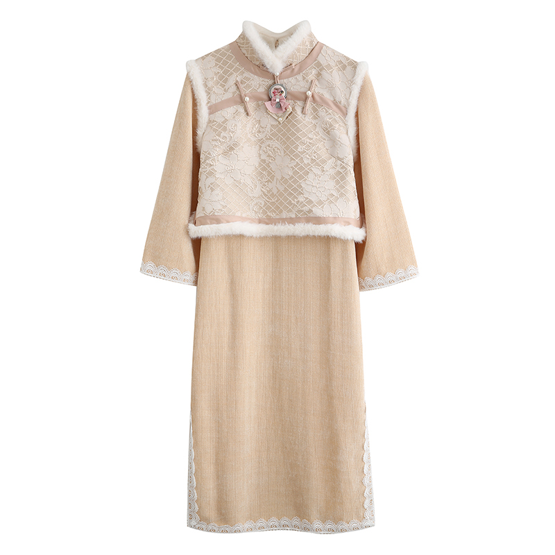 2025 Autumn Winter Vintage New Chinese Style Republic Academy New Year Improved Qipao Fake Two Piece Dress for Women - Image 5
