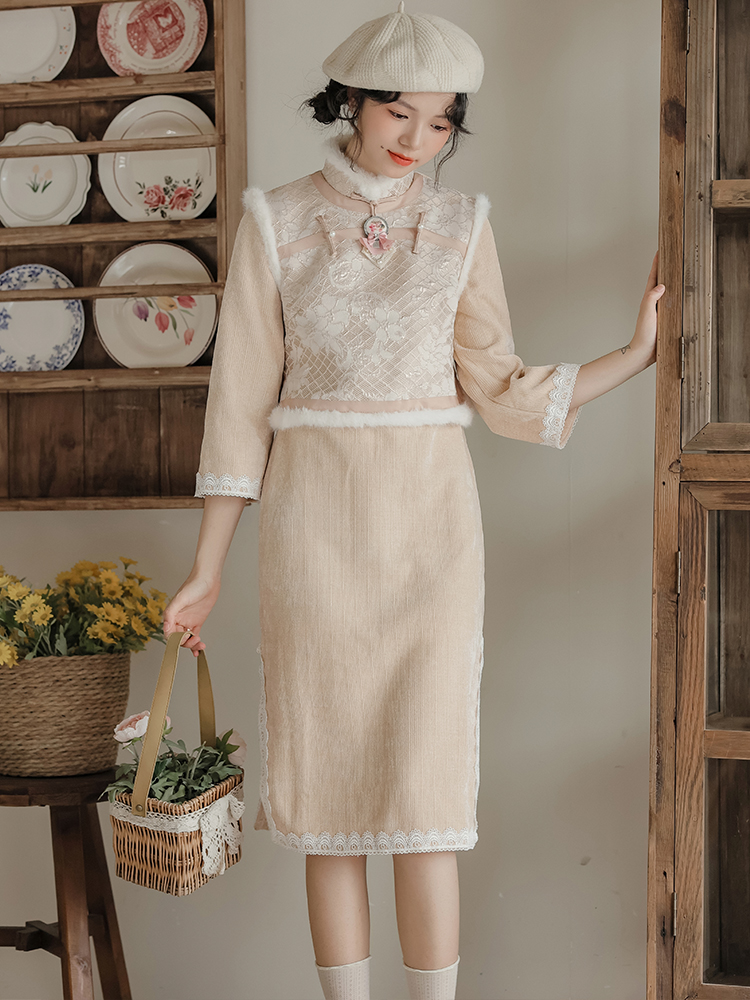 2025 Autumn Winter Vintage New Chinese Style Republic Academy New Year Improved Qipao Fake Two Piece Dress for Women - Image 2