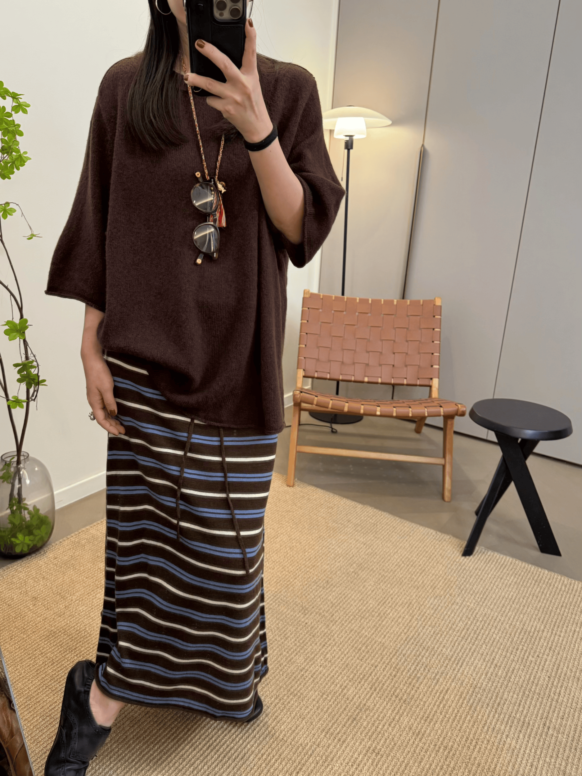 Striped Knit Casual Straight Skirt for Women – Fall 2025