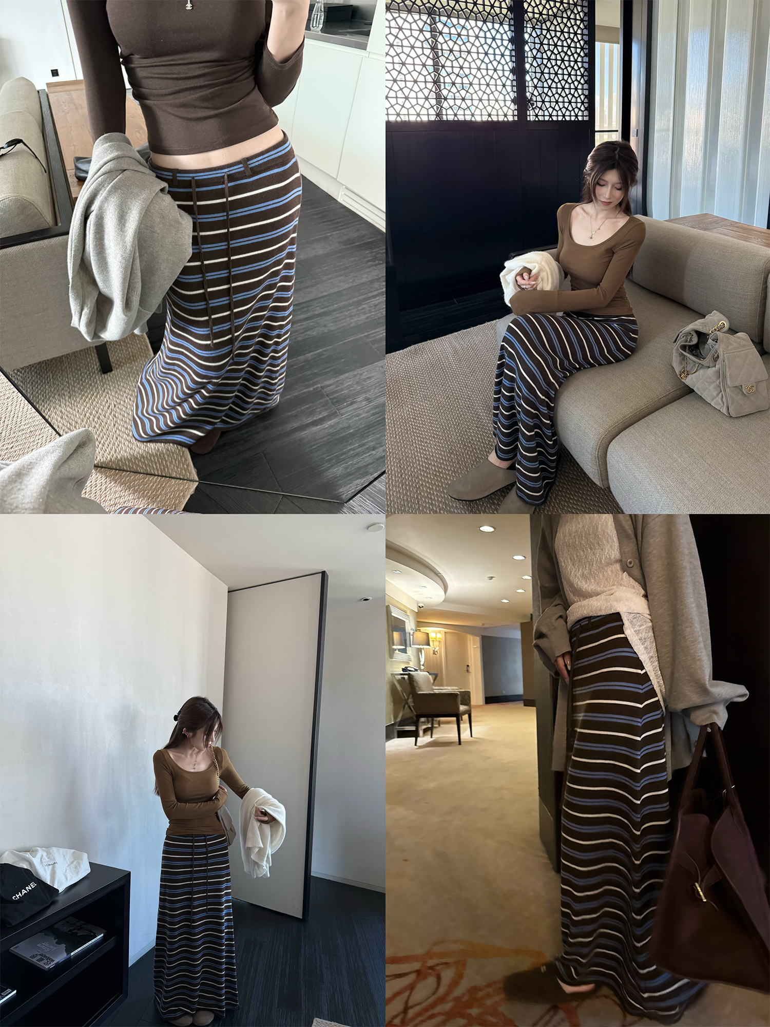 Color Block Striped Knit Skirt with Wool Blend - Image 4