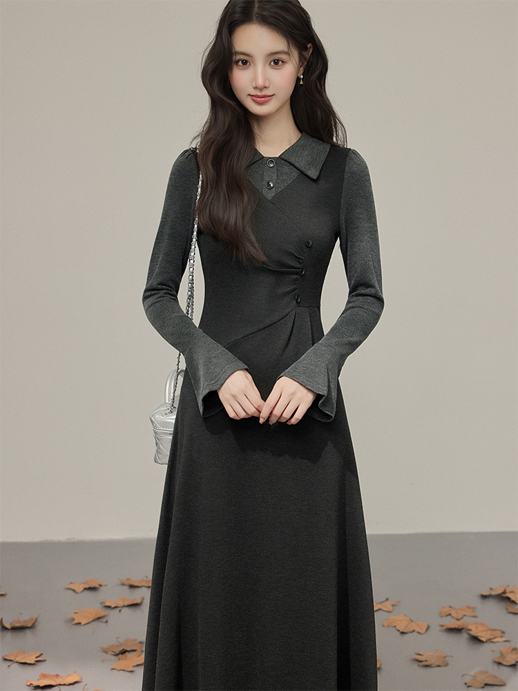 French Retro Knit Dress with High-End Feel for Women Autumn Winter New Cold Style Unique Chic Dress – Style 65db21