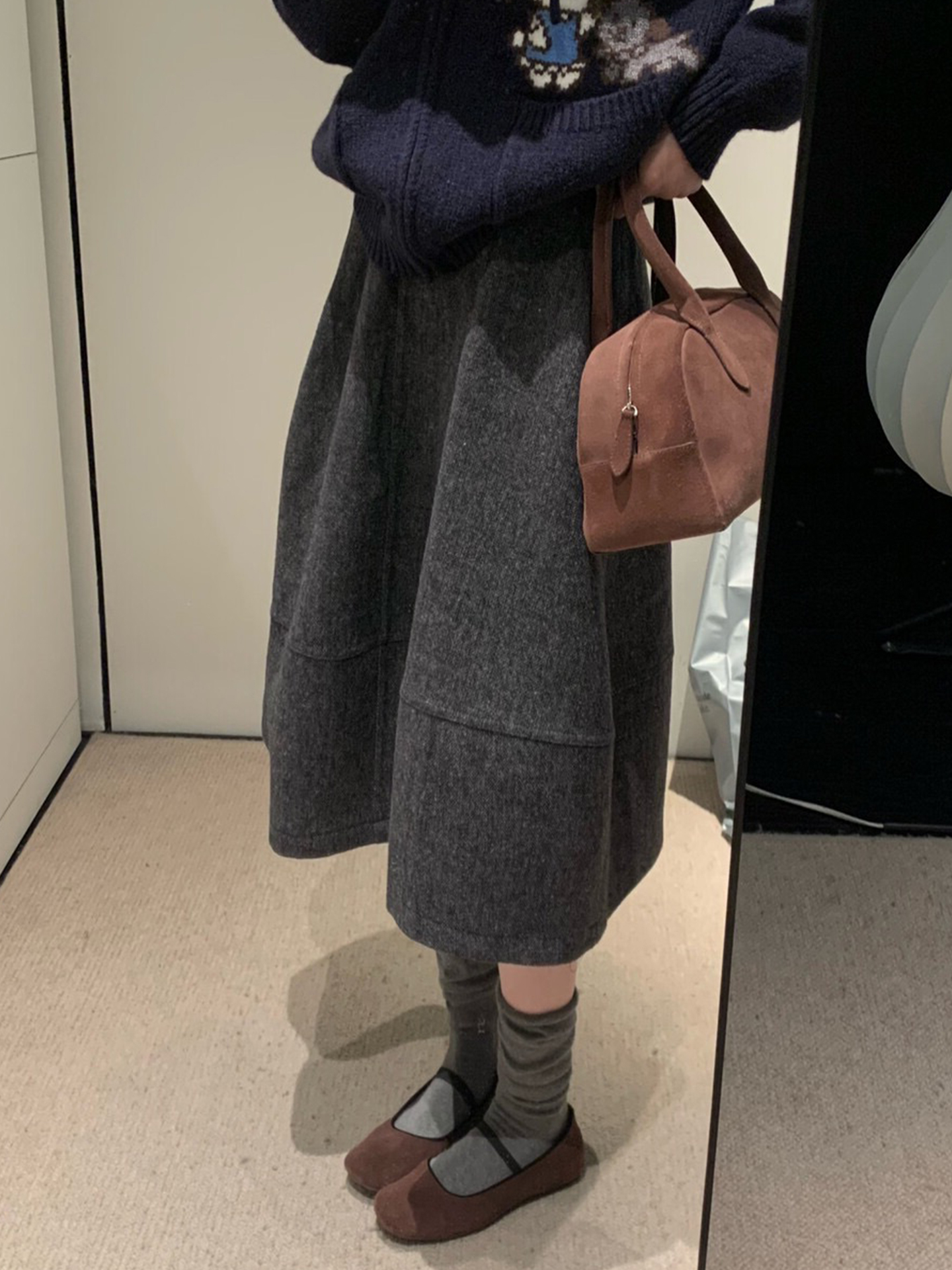 Retro Wool A-Line Midi Skirt for Women Korean Minimalist Pleated Slimming Winter 2025