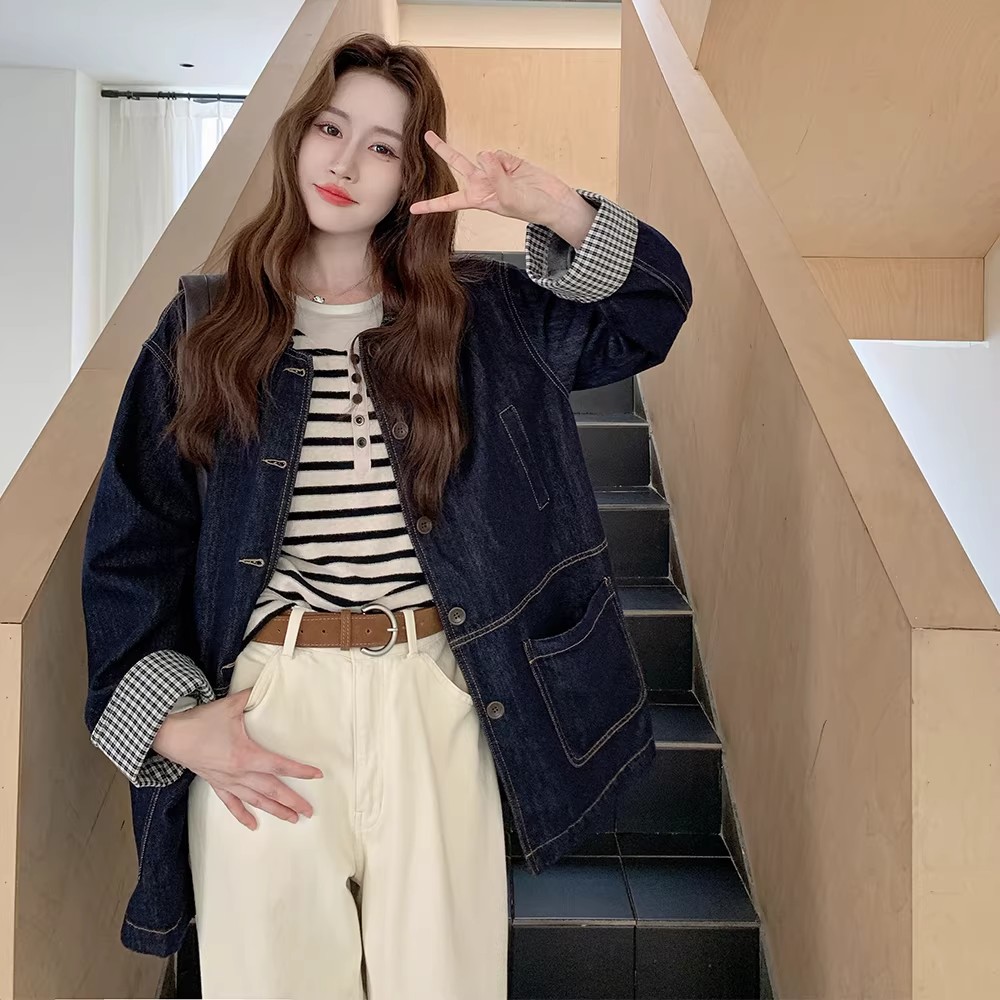 Women’s Lazy Chic Denim Workwear Jacket with Multi Pockets