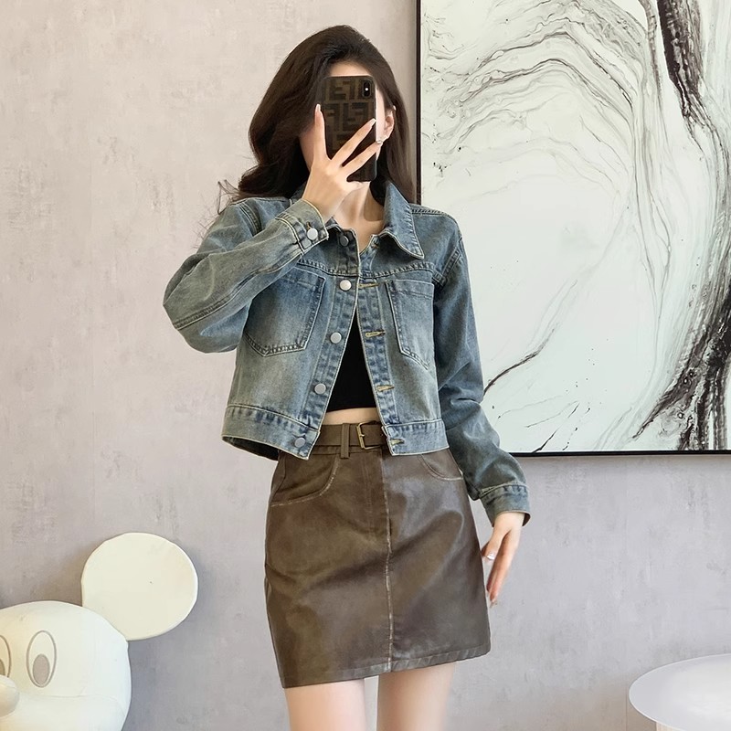 Women’s Vintage Washed Denim Jacket Short Casual Spring Autumn Top