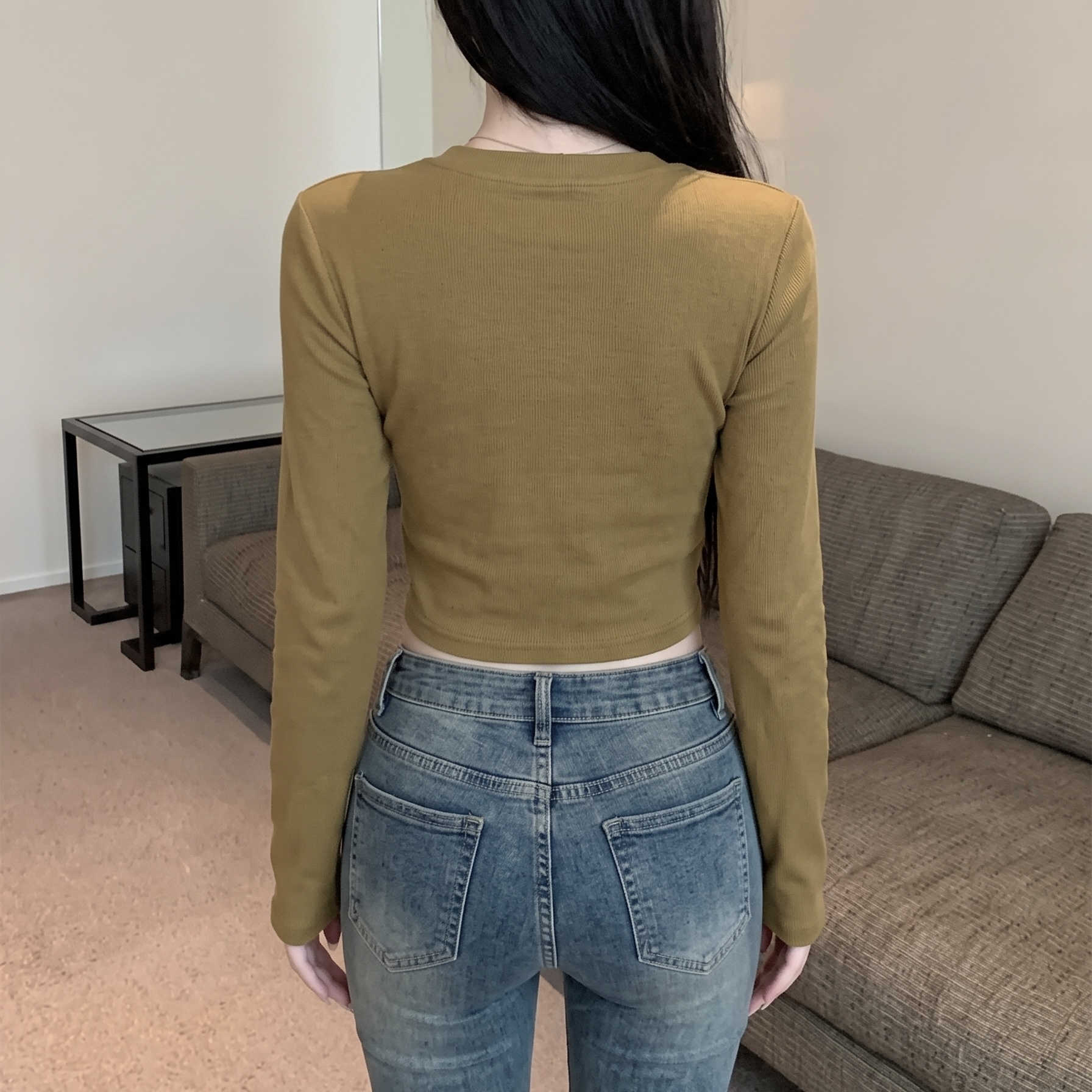 Women's Vintage Letter Print Knit T-Shirt Cropped Base Layer Top - Image 5