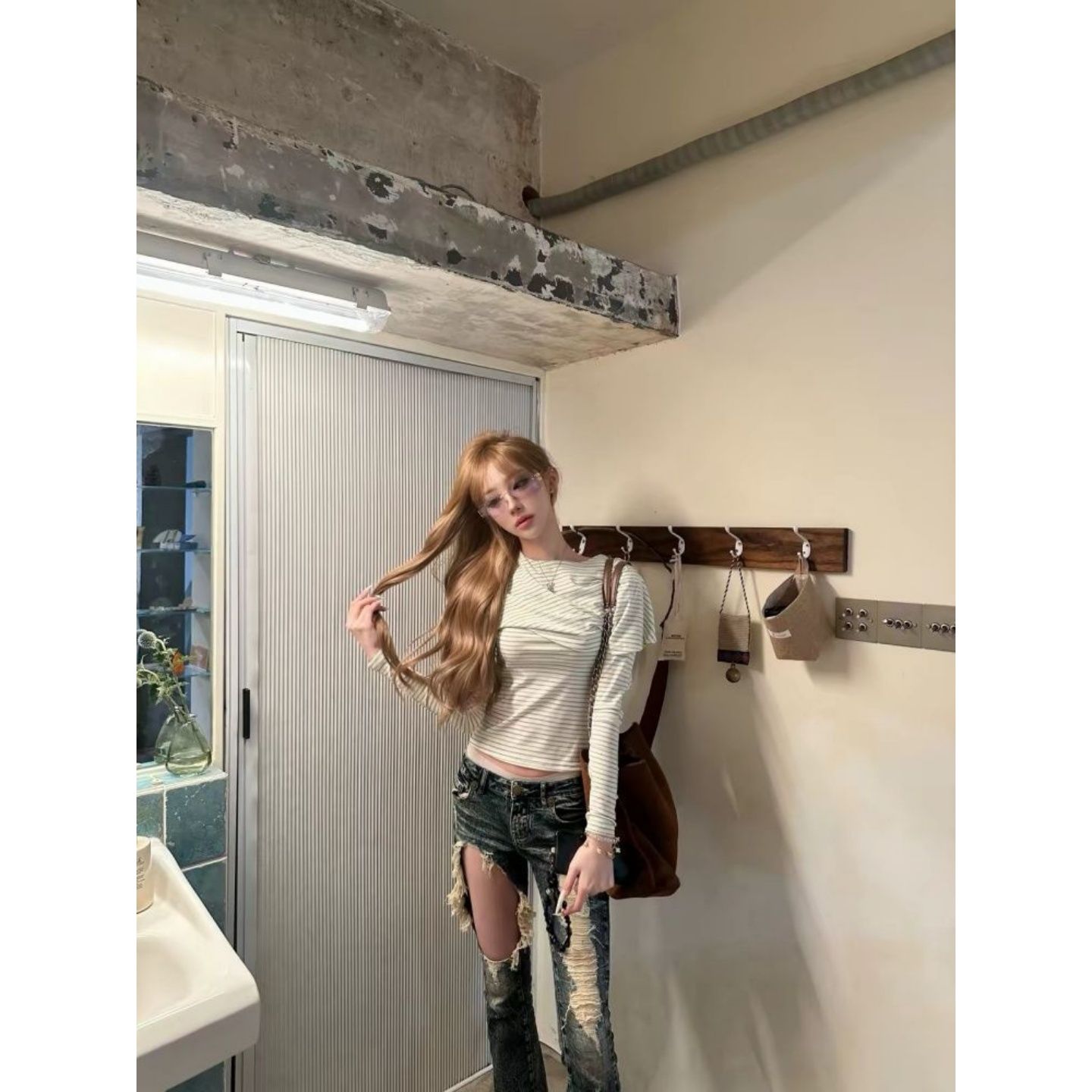Slimming Design Faux Two-Piece Striped Knit Top for Women